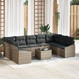 9 Personers Havesofa Sæt med Puder Sort Poly Rattan