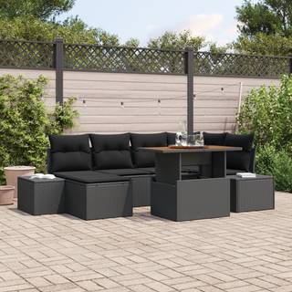 7 Stykker Have Sofa Sæt Med Puder Sort Poly Rattan