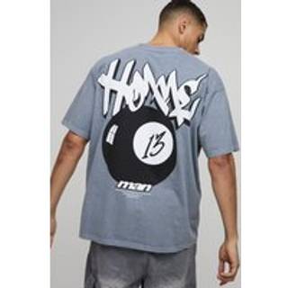 Mens Charcoal Oversized Homme 13 Ball Graffiti Washed Printed T-Shirt
