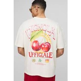 Mens Ecru Oversized Vignola Cherry Print T-Shirt