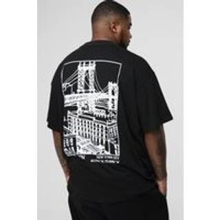 Mens Black Plus Oversized Extended Neck Brooklyn Landscape Graphic T-shirt