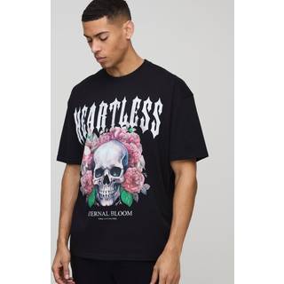 Mens Black Oversized Heartless Floral Skull Graphic T-Shirt