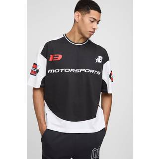 Mens Black Oversized Boxy Moto Colour Block T-Shirt