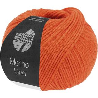 Lana Grossa Merino Uno 71 Orange Indhold: 100% ren, ny merinould Vægt/Længde: 50 g = ca. 125 meter Anbefalede pinde: 4.5-5 mm Strikkefasthed: 10 x 10 cm = 19 m x 25 p Vask:Finvask 30º/ Tørres fladt.