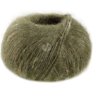 Lana Grossa Natural Superkid Tweed 616 Olivengrøn Indhold: 60% superkid mohair, 30% silke, 7% bomuld, 3% polyester Vægt/Længde: 25 g = ca. 200 meter Anbefalede pinde: 4.50-5.00 mm Strikkefasthed: 10 x 10 cm = 21 m x 30 p Vask:Håndvask / Tørres fladt.