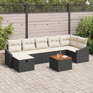 8 Stykker Have Sofa Sæt med Puder Sort Poly Rattan