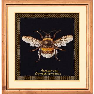 Thea Gouverneur - Tællet Cross Stitch Kit - Bumble Bee - 2 - Aida Black - 14 Count - Broderi Kit til voksne - DMC Broderietråde og andre tværstin