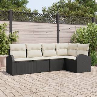 5 Stykker Have Sofa Sæt med Puder Sort Poly Rattan
