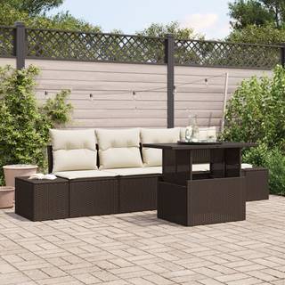 5 Stykker Have Sofa Sæt med Puder Brun Poly Rattan
