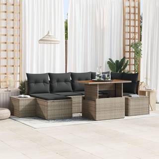 7 Stykke Havesofa Sæt med Puder Grå Poly Rattan