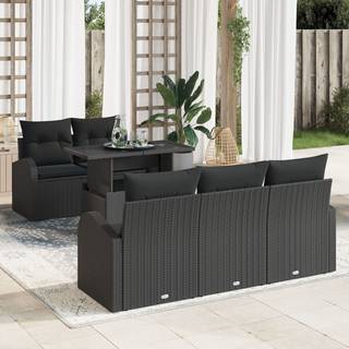 6 Dele Have Sofa Sæt med Puder Sort Poly Rattan