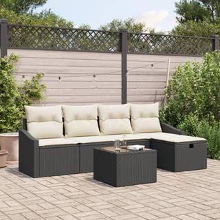6 Dele Havemøbel Sofa Sæt med Puder Sort Polyrattan