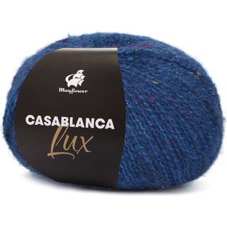 Mayflower Casablanca Lux 13 Berberblå Indhold: 28% polyakryl, 27% alpaka, 13% uld, 13% bomuld, 10% polyamid og 9% polyester Vægt/længde: 50g= ca. 225 meter Anbefalede pinde: 3½-4 mm Strikkefasthed: 18 masker x 27 rækker Vaskes i hånden, tåler ikke blegning eller tørretumbling, tørres fladt.