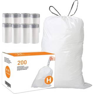 Kode H (200 tælling) 8-9 gallon Heavy Duty DrawString Plastic papirkurven Kompatible med SimpleHuman Code H | 1,2 mil | Hvide trækkraft af skrald