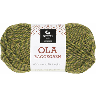 Gjestal Ola Raggegarn 719 Grøn mouliné Indhold: 80% Uld, 20% Nylon Vægt/Længde: 50 g = ca. 100 meter Anbefalede pinde: 3.50-4.00 mm Strikkefasthed: 10 cm = 22-23 m Vask: Uldvask 40ºC, vrides før vask, brug ikke skyllemiddel / Tørres fladt.