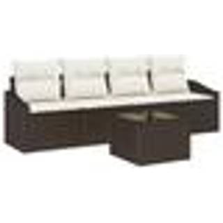 Sofa Sæt med pude med pude 5 pcs Brun og Creme polyrattan