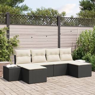 6 Stykker Have Sofa Sæt Med Puder Sort Poly Rattan