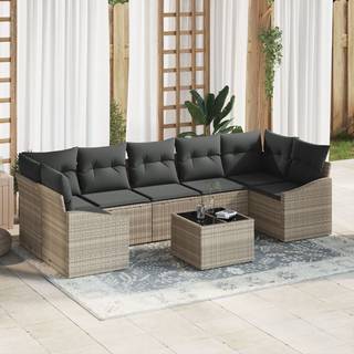 8 Delt Have Sofa Set med Hynder Lys Grå Poly Rattan
