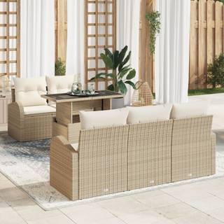 6-delt Have Sofa Sæt med Puder Beige Poly Rattan