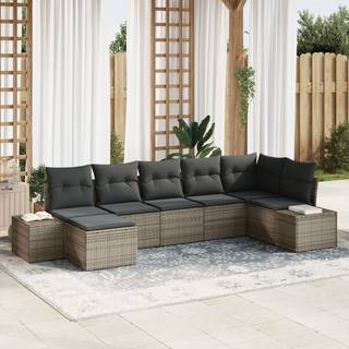 7 Delers Have Sofa Sæt med Puder Grå Poly Rattan