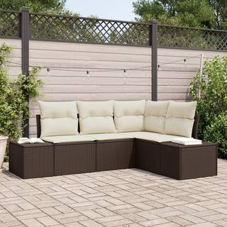 4 Stykke Havemøbel Sofa Sæt Med Puder Brun Poly Rattan