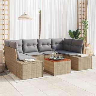 7 Personers Havemøbel Sæt med Puder Beige Poly Rattan Akacia