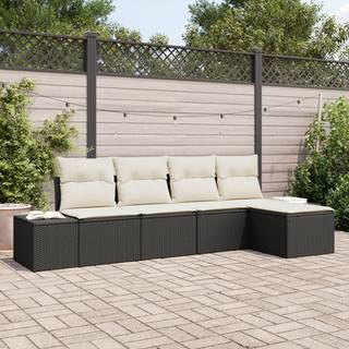 5 Deles Have Sofa Sæt med Puder Sort Poly Rattan
