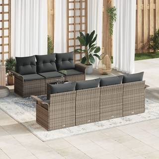8 Deles Have Sofa Sæt med Puder Grå Poly Rattan