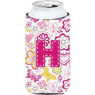 Brev H Blomster og sommerfugle Pink Tall Boy Beverage Isulator Hugger CJ2005-HTBC