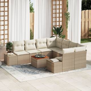 Havesofa Sæt 9 Del Beige Poly Rattan Havemøbel sæt Rektangulær