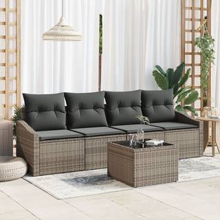 Sofa Sæt med pude med pude 5 pcs Grå polyrattan
