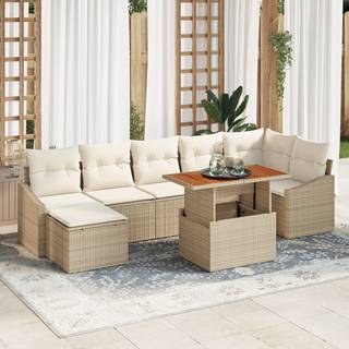 8-delt havemøbelsæt med puder Beige Poly Rattan Akacia