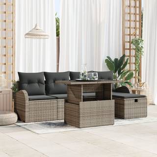 6 Stk Have Sofagruppe med Puder Grå Poly Rattan