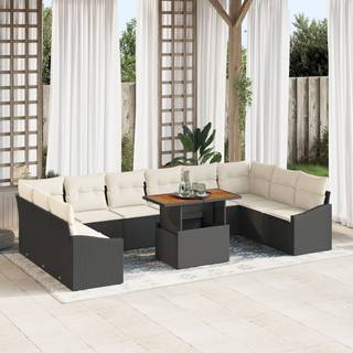 11 Pieces Have Sofa Sæt med Puder Sort Poly Rattan