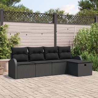 5-delt havesofa sæt med puder sort polyrattan