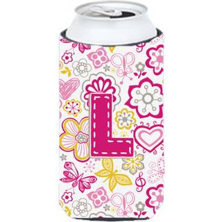 Brev L blomster og sommerfugle lyserød høj dreng drikke isolator hugger CJ2005-ltbc