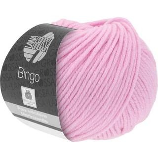 Lana Grossa Bingo 753 Lyserød lilla Indhold:100% ren ny, ekstrafin merinould Vægt/Længde: 50 g = ca. 80 meter Anbefalede pinde: 4.5-5.5 mm Strikkefasthed: 10 x 10 cm = 16 m x 23 p Vask:Finvask 30º/ Tørres fladt.