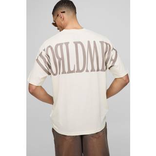 Mens Ecru Oversized Worldwide Over Seam Print T-Shirt