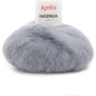 Katia Ingenua 52 Jeans Indhold:78% mohair, 13% polyamid, 9% merinould Vægt/længde:50 g = 140 meter Anbefalede pinde:5-5.5mm Strikkefasthed:10 cm x 10 cm = 16 m x 20 r Vask:Finvask 30º / Tåler ikke tørretumbling.