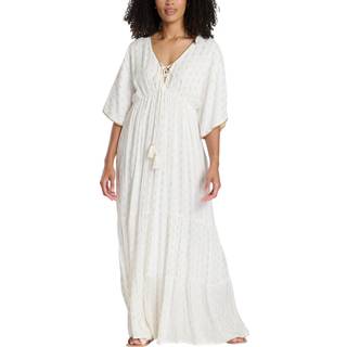 South Beach South Beach Cream Metallic Jacquard Spot Tiered Maxi Dress - 10