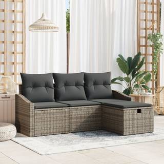 4 Delt Have Sofa Sæt med Puder Grå Poly Rattan