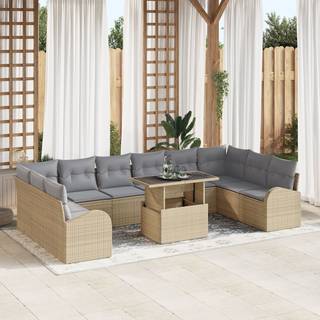 11-delte havesofa sæt med puder beige poly rattan