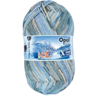 Opal XLarge Frosty Ice 8-ply 55 Eiskaltes Wasser Indhold:75% Ren ny uld, 25% polyamid Vægt/længde:150 g = ca. 320 m Anbefalede pinde:4-5 mm Strikkefasthed:10 cm x 10 cm = 20 m x 28 r Vask: Kan vaskes på maskine / Maks. 40°C / Tørres fladt.