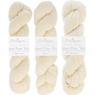 Scheepjes Nakid Series Undyed Pure Wool 100g 001 Fingering Indhold: 100% Basolan uld Vask: Håndvask/ Tåler ikke tørretumbling / Brug aldrig skyllemiddel Strikkefastheden henviser til 10 x 10 cm udfra den anbefalede pindestørrelseSe specifikationer for hver garnvægt nedenfor .