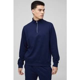 Mens Navy Lightweight Basic Regular Fit Funnel Neck Sweatshirt