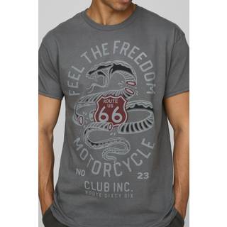 Mens Charcoal Regular Fit Route 66 License Printed T-Shirt