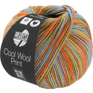 Lana Grossa Cool Wool Print 834 Orange/Okkergul/Nougat/Søgrøn/Gråblå Indhold:100% ren ny, ekstrafin merinould Vægt/Længde: 50 g = ca. 160 meter Anbefalede pinde: 3-3.5 mm Strikkefasthed: 10 x 10 cm = 24 m x 34 p Vask:Finvask 30º/ Tørres fladt.