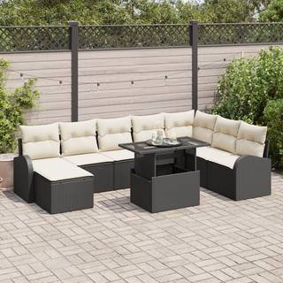 9 Stykker Havemøbel Sofa Sæt Med Puder Sort Poly Rattan