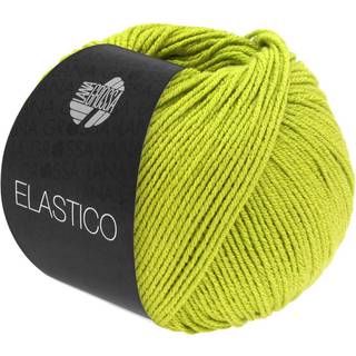 Lana Grossa Elastico 188 Limegrøn Indhold: 96% bomuld, 4% elastisk polyester Vægt/Længde: 50 g = ca. 160 meter Anbefalede pinde: 3.5-4.5 mm Strikkefasthed: 10 x 10 cm = 24 m x 36 p Vask:Finvask 30º/ Tørres fladt.