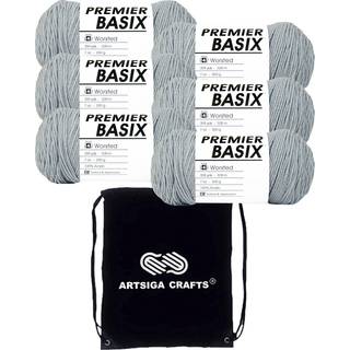 Premier Yarns Basix Light Grey 1115-02 (6 -skinnor - Samma färgämne) VÄRSTED MEDIA #4 Akrylgarn för virkning och stickning - Bunt med 1 Artsiga C